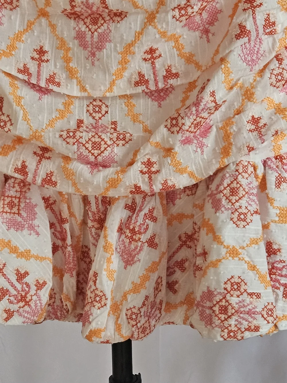 HELLO MOLLY Embroidered Strapless Ruched Mini Dress Size M Cotton Pink Orange - Picture 5 of 16